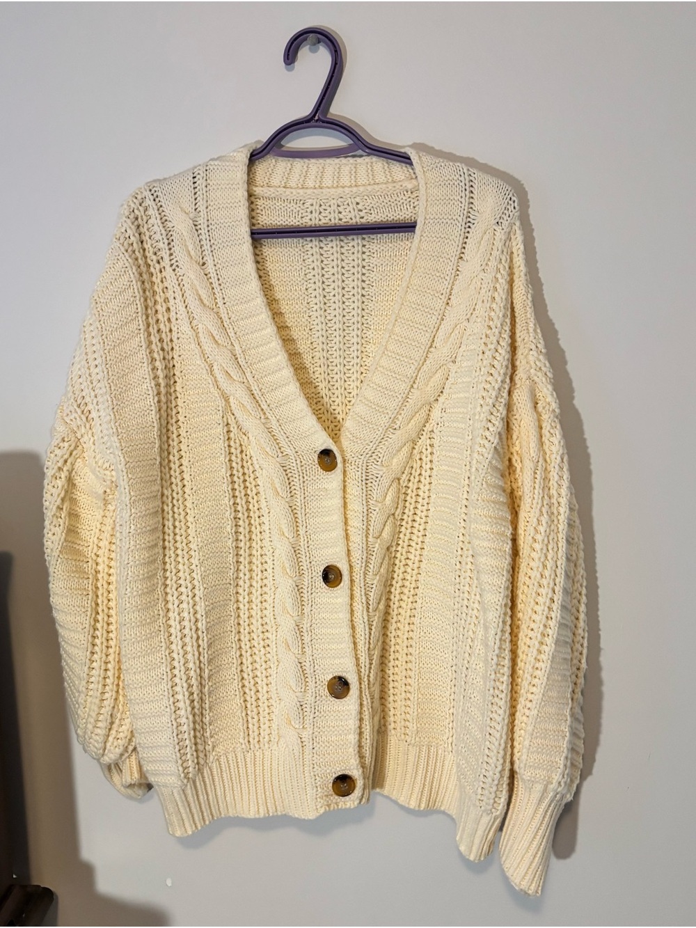 Cream Cable Knit Button-Front Women's Sweater Cardigan